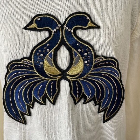 Pinko $325 Cashmere Embellished Peacock Ruffle Sleeve Sweater 0050 - Picture 2 of 9